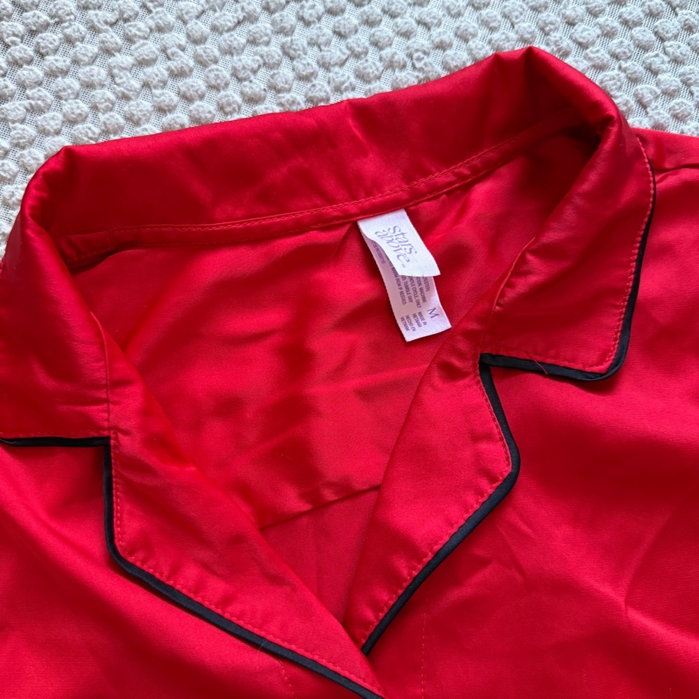 stars above Red Satin Pajama Short Set with Black Trim - Picture 4 of 4